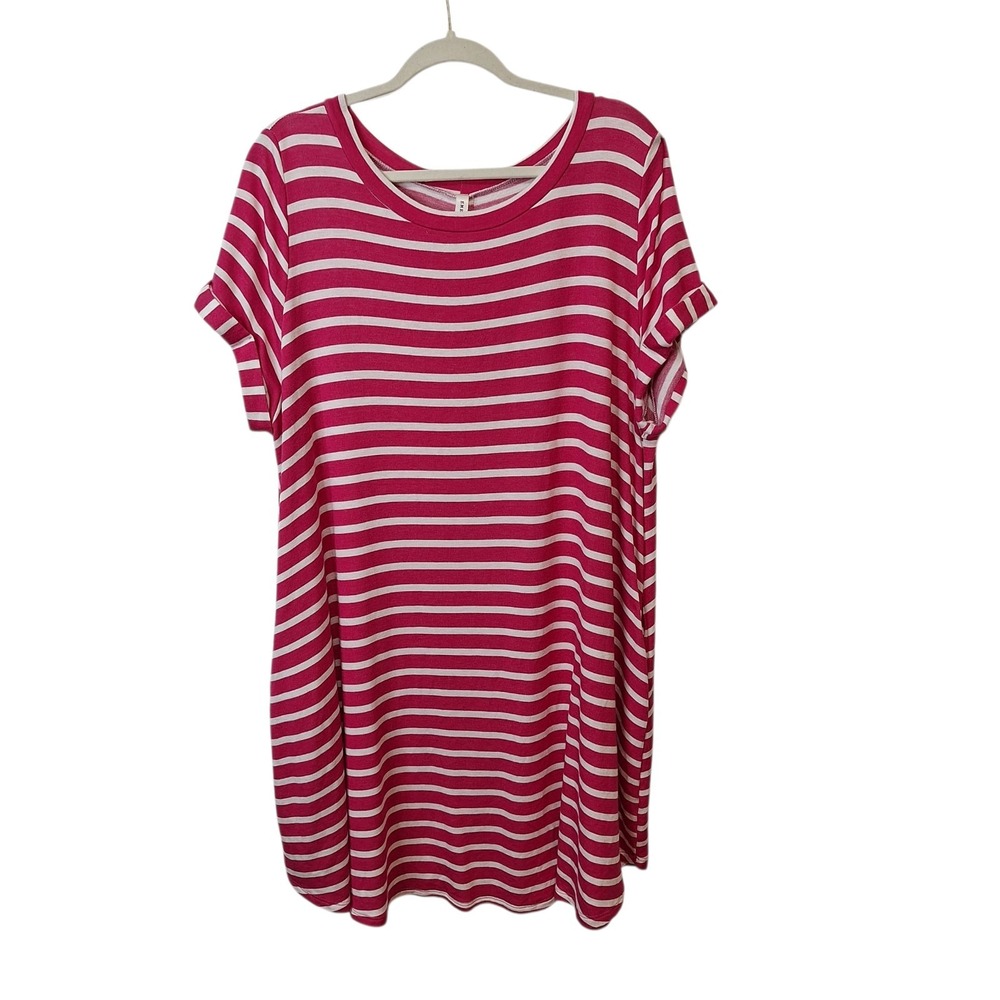 Emerald Womens 3XL Pullover Pique Knit Dress Pink White‎ Stripe Buttons Beach
